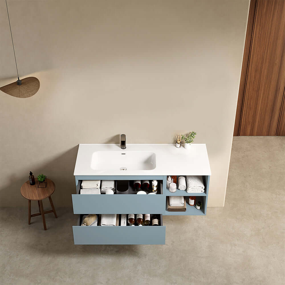 Mobile bagno sospeso 120 cm Blu Avio Lavabo a Sinistra in Ceramica Senza Specchio - Fiji Paint Plus
