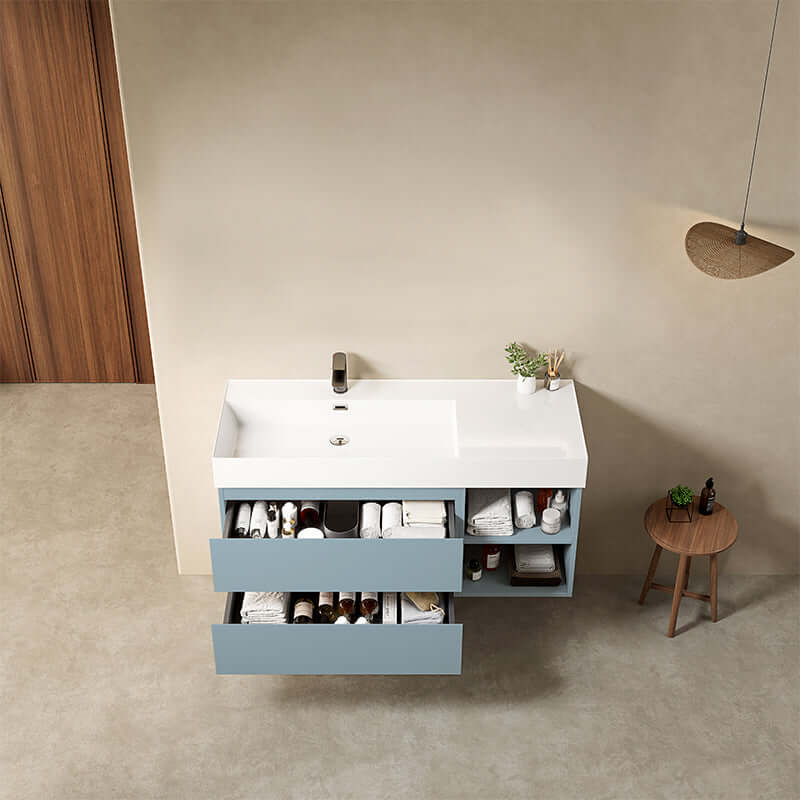 Mobile bagno sospeso 120 cm Blu Avio Lavabo a Sinistra in Resina Senza Specchio - Fiji Paint Plus