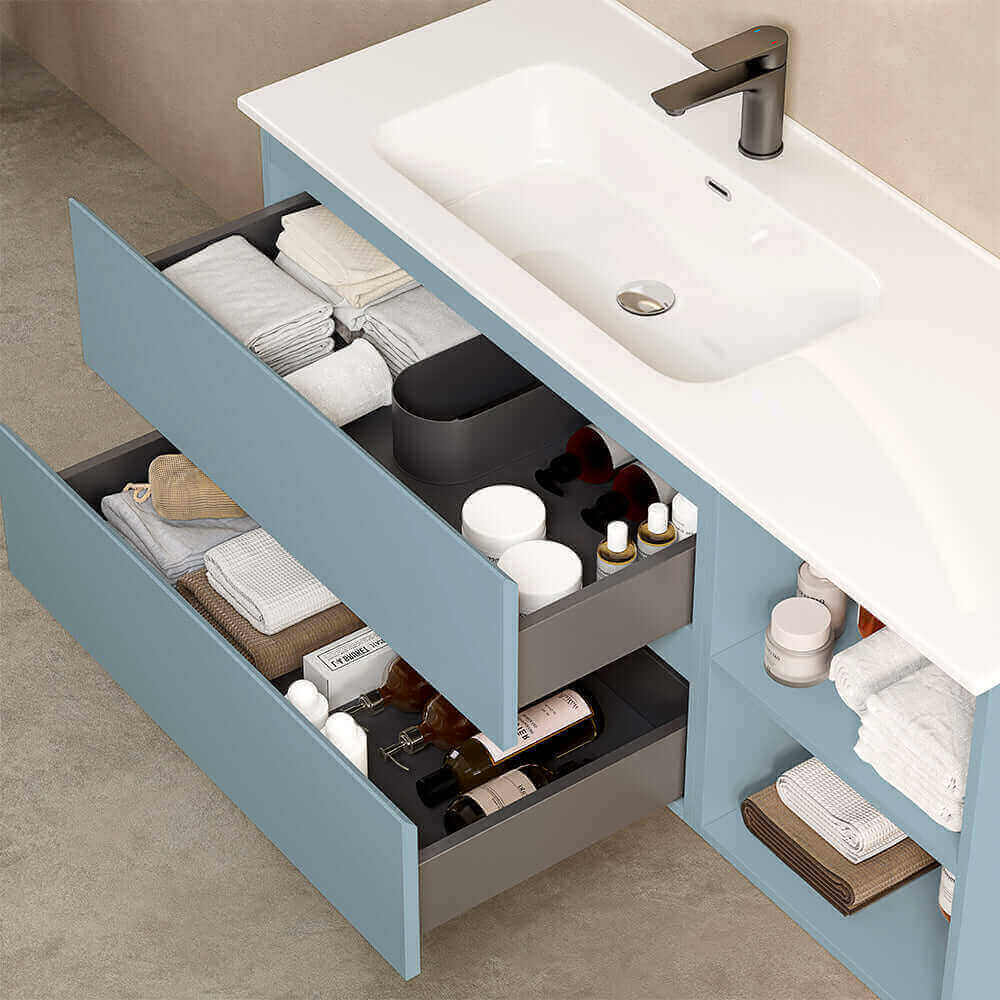 Mobile bagno sospeso 120 cm Blu Avio Lavabo a Sinistra in Ceramica Senza Specchio - Fiji Paint Plus