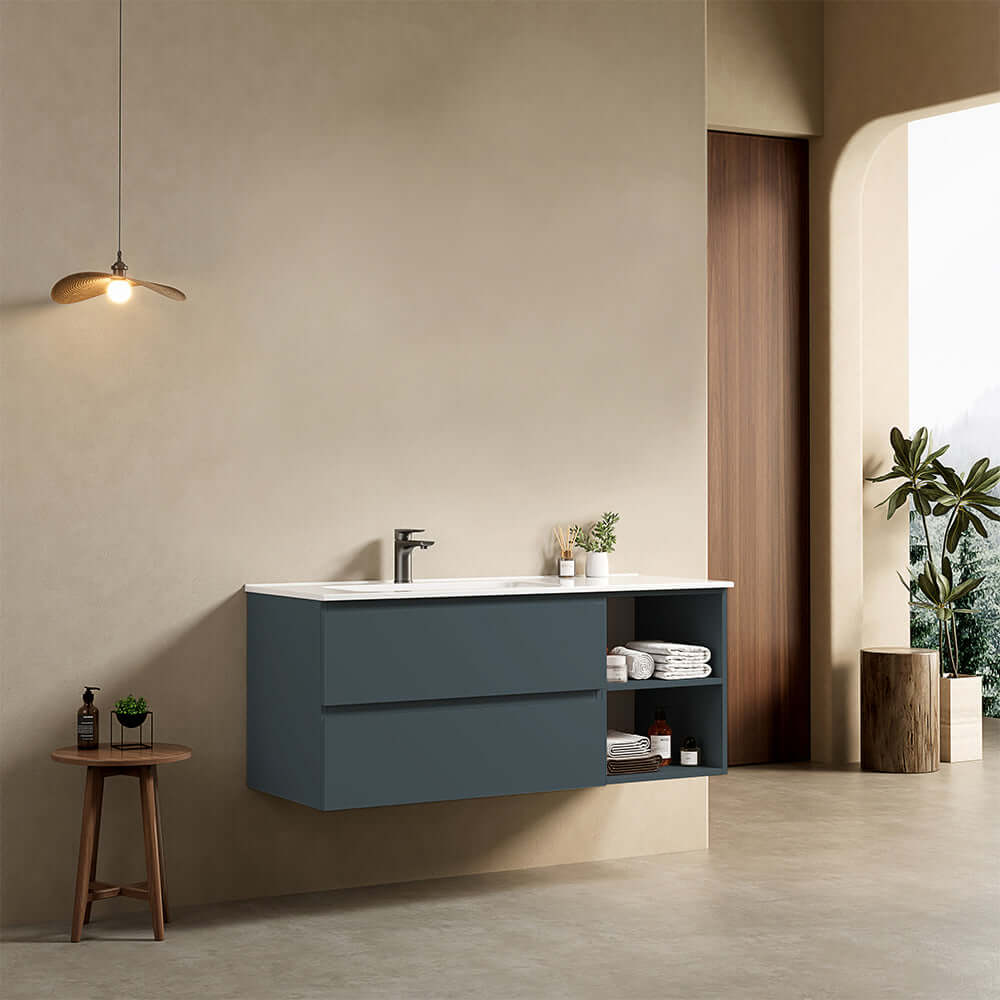 Mobile bagno sospeso 120 cm Blu Mare Lavabo a Sinistra in Ceramica Senza Specchio - Fiji Paint Plus