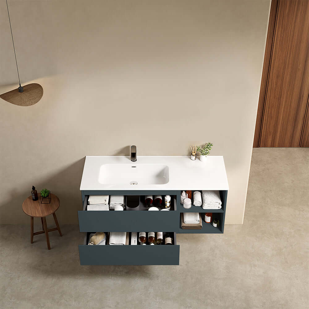 Mobile bagno sospeso 120 cm Blu Mare Lavabo a Sinistra in Ceramica Senza Specchio - Fiji Paint Plus