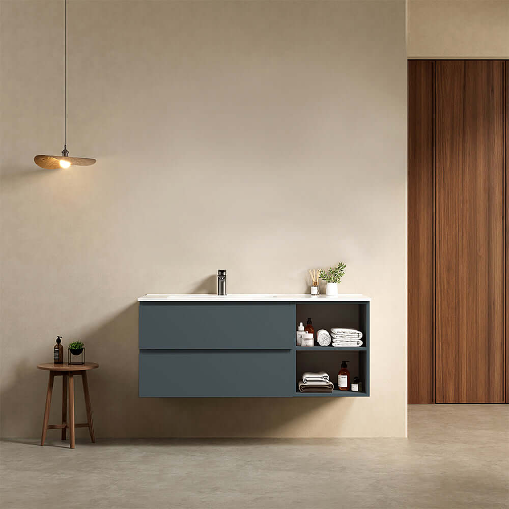 Mobile bagno sospeso 120 cm Blu Mare Lavabo a Sinistra in Ceramica Senza Specchio - Fiji Paint Plus