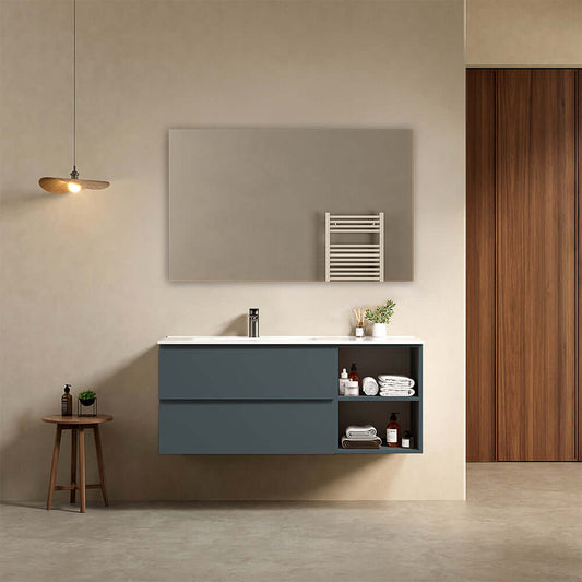 Mobile bagno sospeso 120 cm Blu Mare Lavabo a Sinistra in Ceramica Specchio Quadro - Fiji Paint Plus