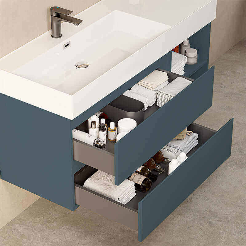 Mobile bagno sospeso 120 cm Blu Mare Lavabo a Sinistra in Resina Senza Specchio - Fiji Paint Plus