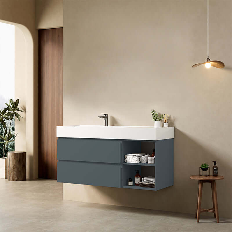 Mobile bagno sospeso 120 cm Blu Mare Lavabo a Sinistra in Resina Senza Specchio - Fiji Paint Plus