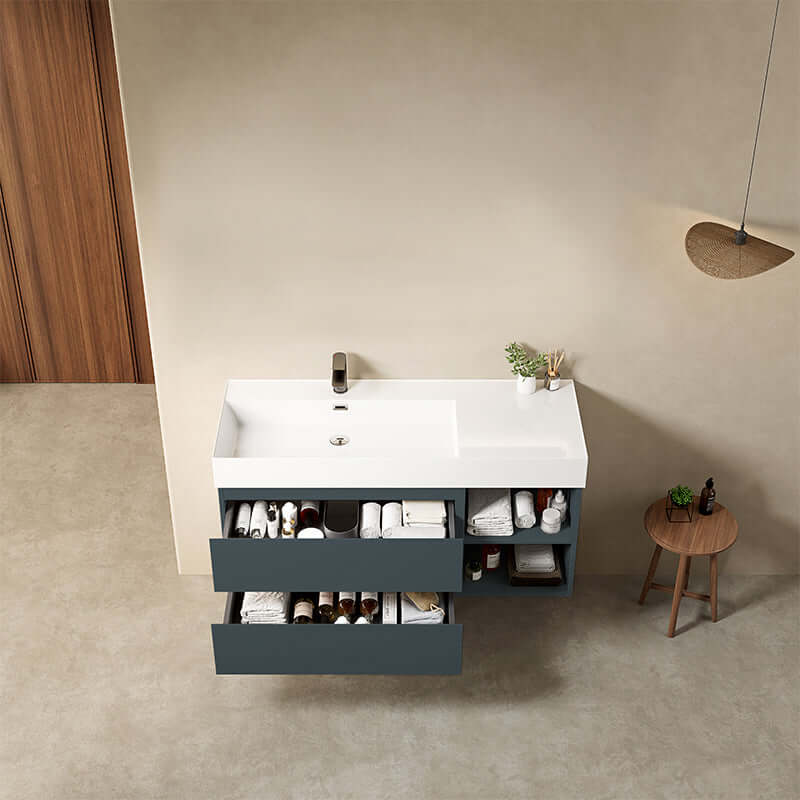 Mobile bagno sospeso 120 cm Blu Mare Lavabo a Sinistra in Resina Senza Specchio - Fiji Paint Plus
