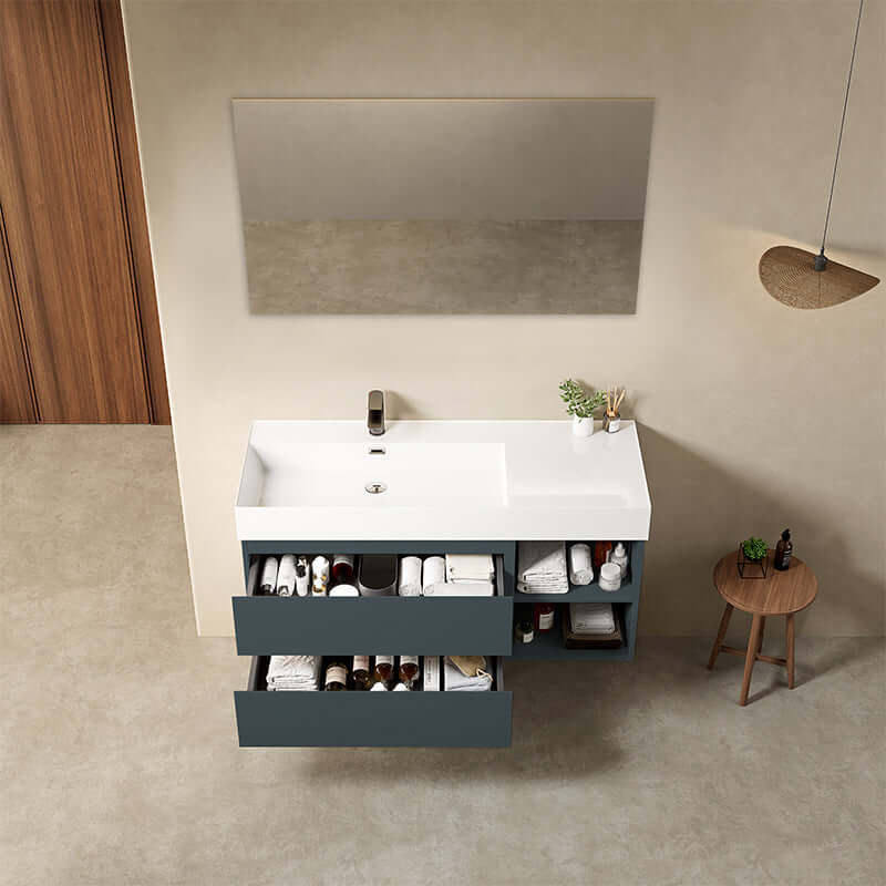 Mobile bagno sospeso 120 cm Blu Mare Lavabo a Sinistra in Resina Specchio Quadro - Fiji Paint Plus