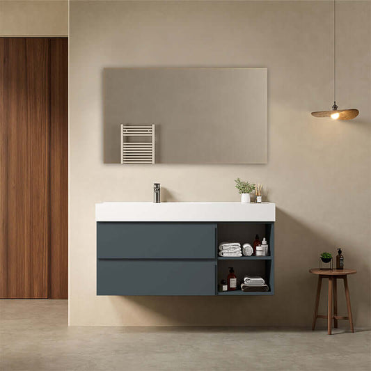 Mobile bagno sospeso 120 cm Blu Mare Lavabo a Sinistra in Resina Specchio Quadro - Fiji Paint Plus