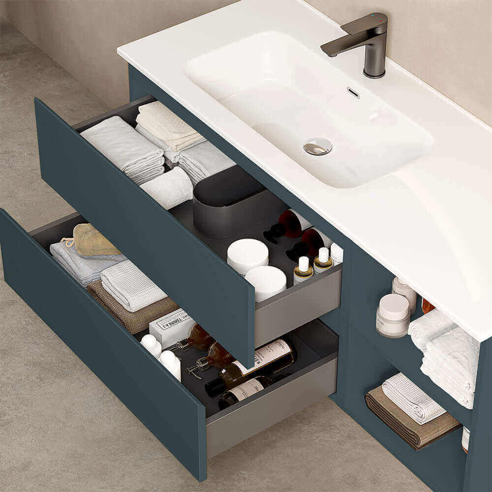 Mobile bagno sospeso 120 cm Blu Mare Lavabo a Sinistra in Ceramica Specchio Quadro - Fiji Paint Plus