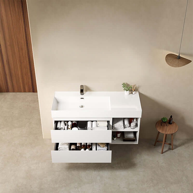 Mobile bagno sospeso 120 cm Bianco Lavabo a Sinistra in Resina Senza Specchio - Fiji Paint Plus