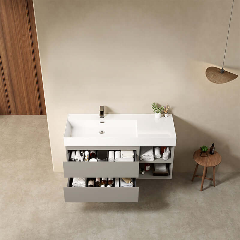 Mobile bagno sospeso 120 cm Grigio Cenere Lavabo a Sinistra in Resina Senza Specchio - Fiji Paint Plus