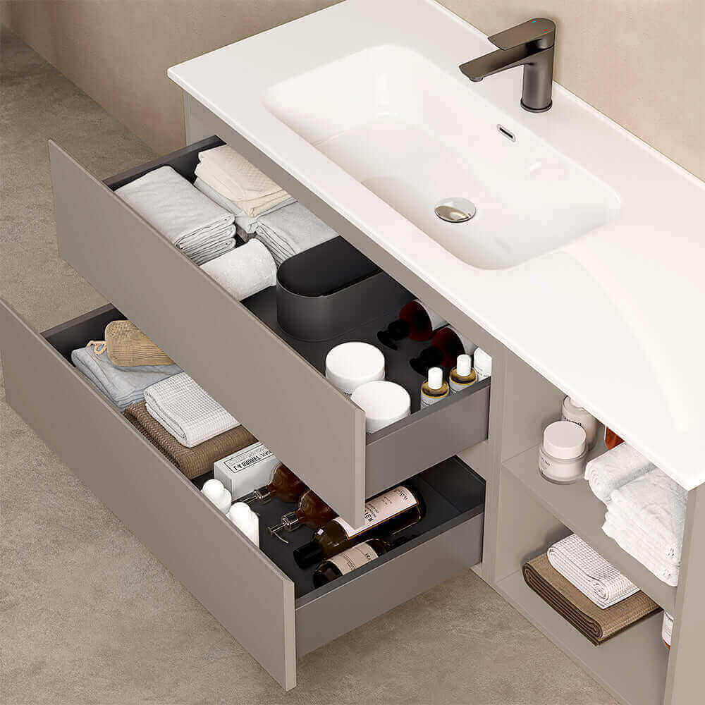 Mobile bagno sospeso 120 cm Grigio Cenere Lavabo a Sinistra in Ceramica Specchio Quadro - Fiji Paint Plus