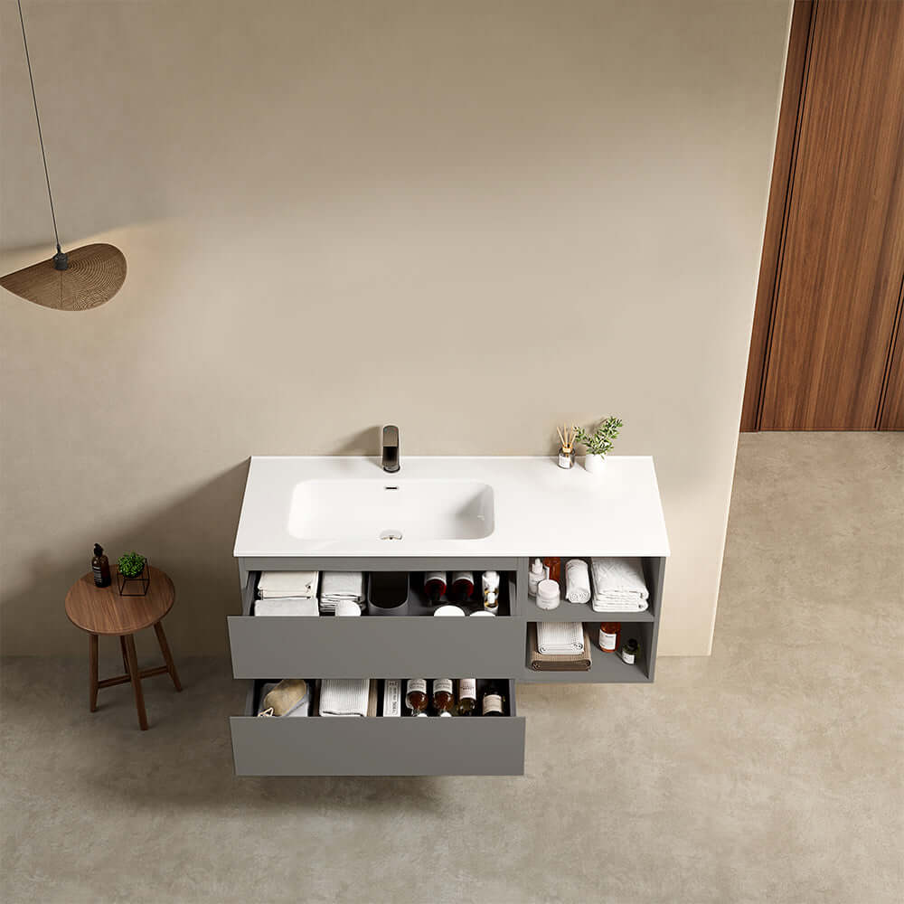 Mobile bagno sospeso 120 cm Grigio Londra Lavabo a Sinistra in Ceramica Senza Specchio - Fiji Paint Plus