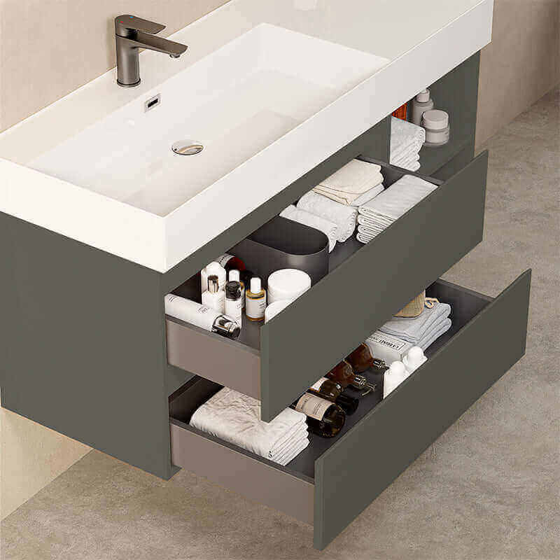 Mobile bagno sospeso 120 cm Grigio Londra Lavabo a Sinistra in Resina Senza Specchio - Fiji Paint Plus