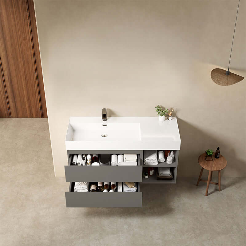 Mobile bagno sospeso 120 cm Grigio Londra Lavabo a Sinistra in Resina Senza Specchio - Fiji Paint Plus