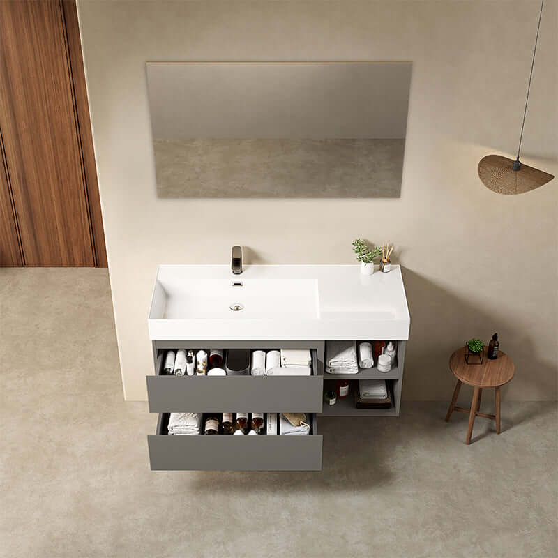 Mobile bagno sospeso 120 cm Grigio Londra Lavabo a Sinistra in Resina Specchio Quadro - Fiji Paint Plus