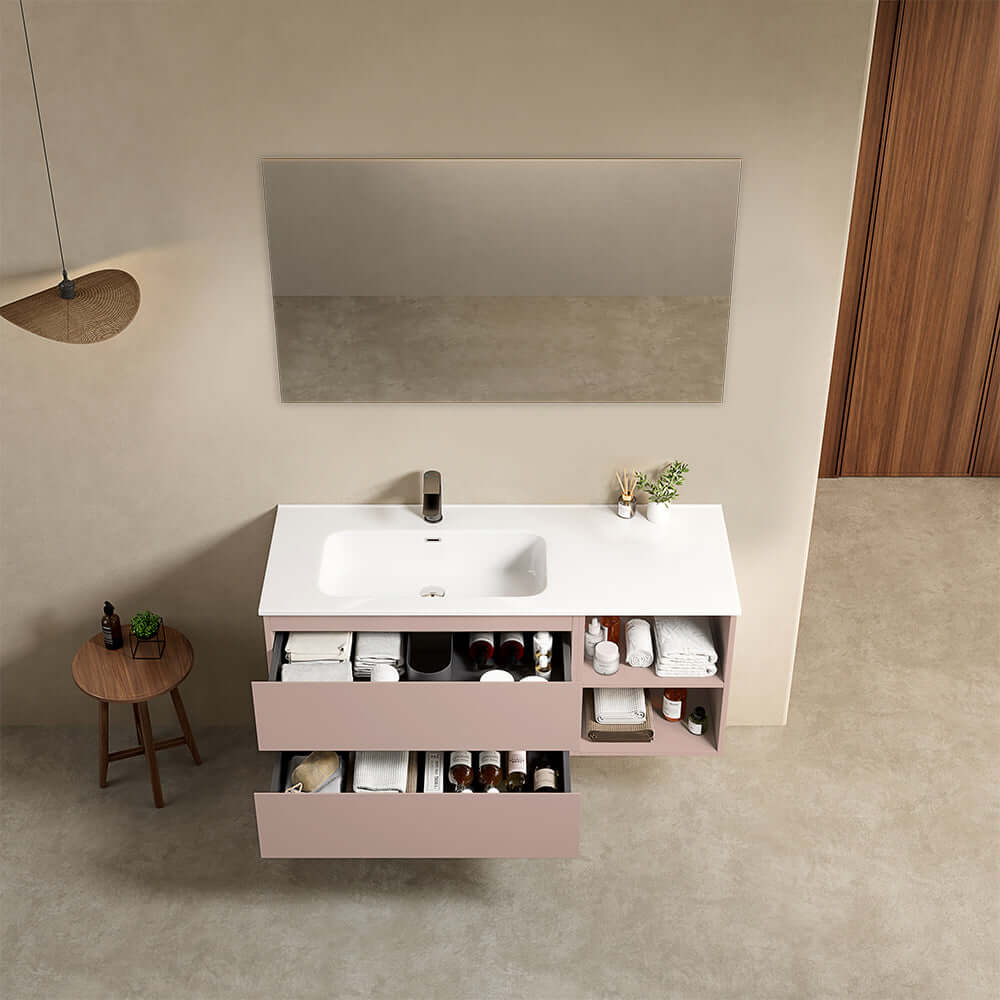 Mobile bagno sospeso 120 cm Rosa Retro Lavabo a Sinistra in Ceramica Specchio Quadro - Fiji Paint Plus