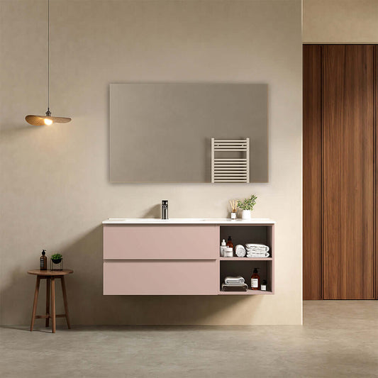 Mobile bagno sospeso 120 cm Rosa Retro Lavabo a Sinistra in Ceramica Specchio Quadro - Fiji Paint Plus