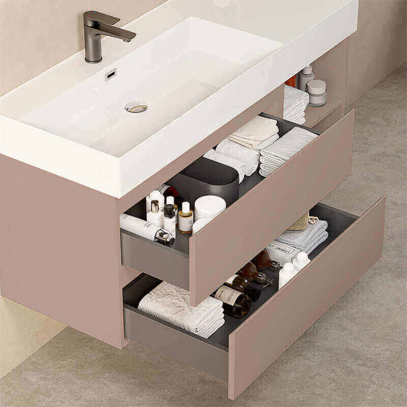 Mobile bagno sospeso 120 cm Rosa Retro Lavabo a Sinistra in Resina Specchio Quadro Retroilluminato - Fiji Paint Plus