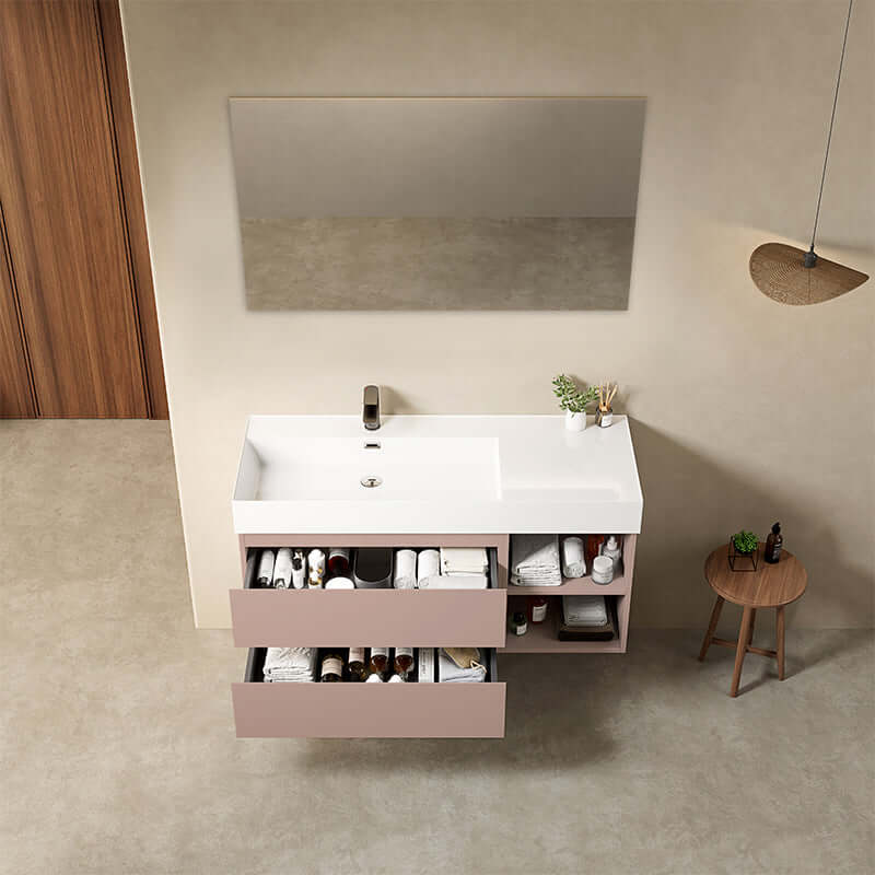 Mobile bagno sospeso 120 cm Rosa Retro Lavabo a Sinistra in Resina Specchio Quadro - Fiji Paint Plus