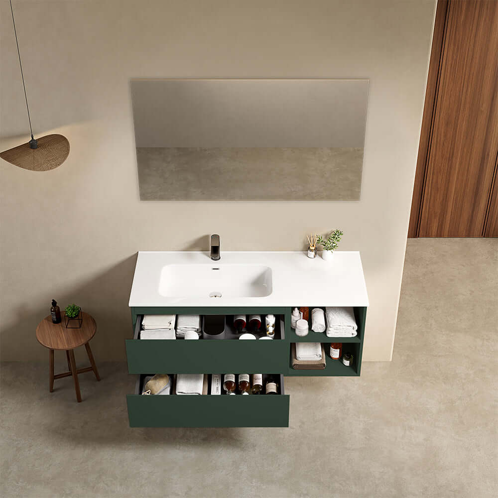 Mobile bagno sospeso 120 cm Verde Comodoro Lavabo a Sinistra in Ceramica Specchio Quadro - Fiji Paint Plus