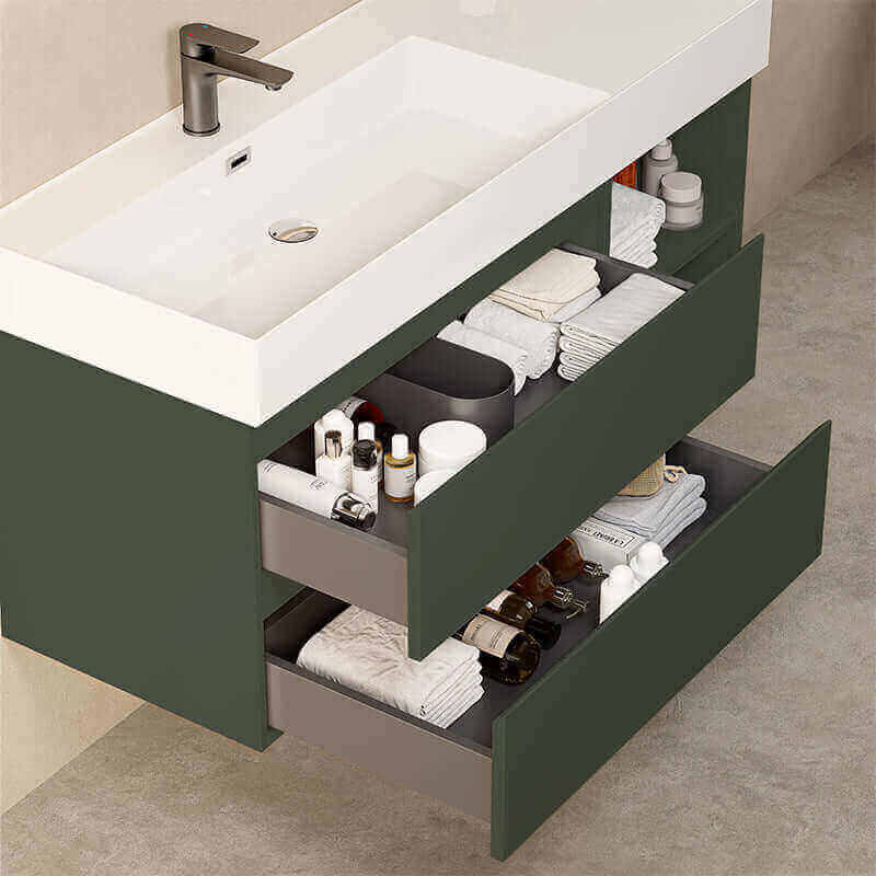 Mobile bagno sospeso 120 cm Verde Comodoro Lavabo a Sinistra in Resina Specchio Quadro - Fiji Paint Plus