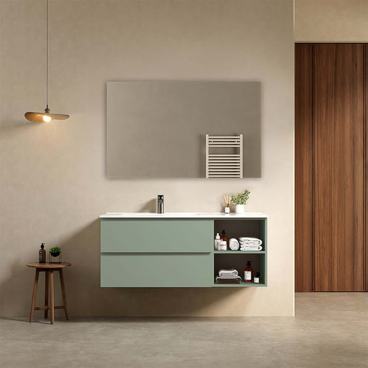 Mobile bagno sospeso 120 cm Verde Salvia Lavabo a Sinistra in Ceramica Specchio Quadro - Fiji Paint Plus