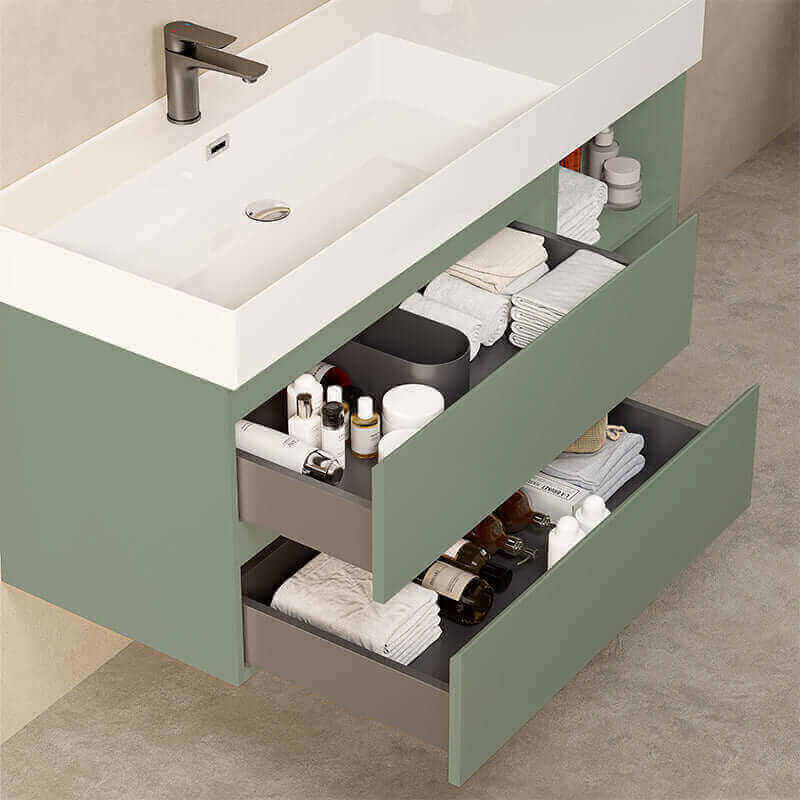 Mobile bagno sospeso 120 cm Verde Salvia Lavabo a Sinistra in Resina Specchio Quadro - Fiji Paint Plus