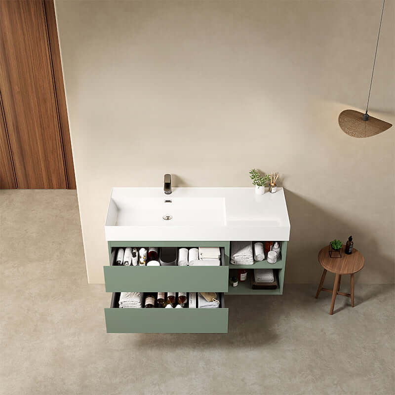 Mobile bagno sospeso 120 cm Verde Salvia Lavabo a Sinistra in Resina Senza Specchio - Fiji Paint Plus