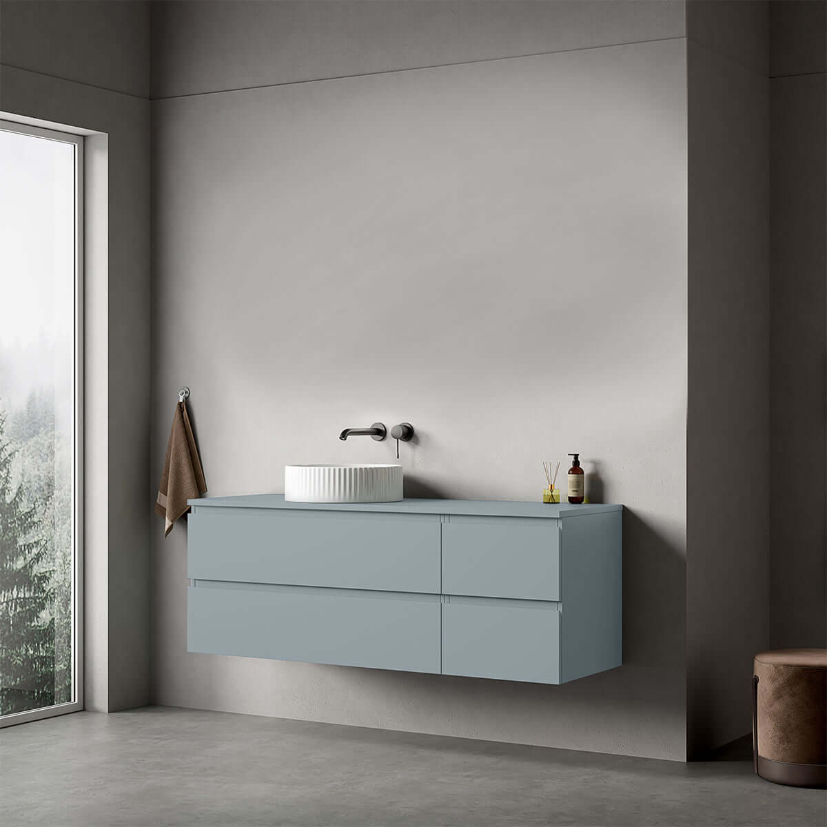 Mobile bagno sospeso reversibile  140 cm Blu Avio per Lavabo d'appoggio Senza Specchio - Fiji Paint