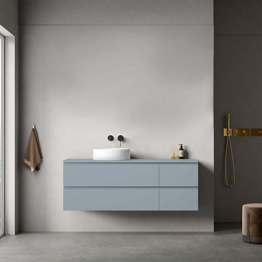 Mobile bagno sospeso reversibile  140 cm Blu Avio per Lavabo d'appoggio Senza Specchio - Fiji Paint