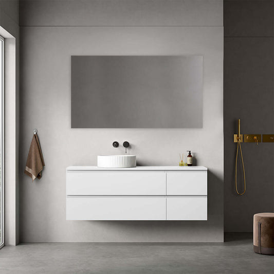 Mobile bagno sospeso reversibile  140 cm Bianco Opaco per Lavabo d'appoggio Specchio Quadro - Fiji Paint