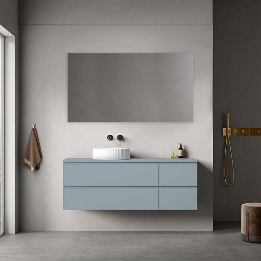 Mobile bagno sospeso reversibile  140 cm Blu Avio per Lavabo d'appoggio Specchio Quadro - Fiji Paint