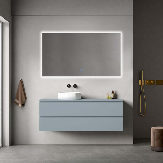 Mobile bagno sospeso reversibile  140 cm Blu Avio per Lavabo d'appoggio Specchio Quadro Retroilluminato - Fiji Paint