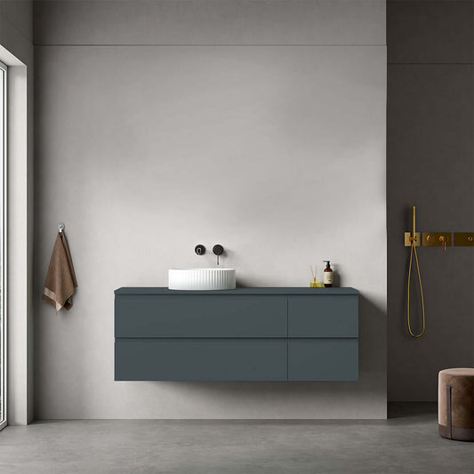 Mobile bagno sospeso reversibile  140 cm Blu Mare per Lavabo d'appoggio Senza Specchio - Fiji Paint