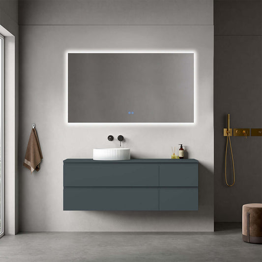 Mobile bagno sospeso reversibile  140 cm Blu Mare per Lavabo d'appoggio Specchio Quadro Retroilluminato - Fiji Paint