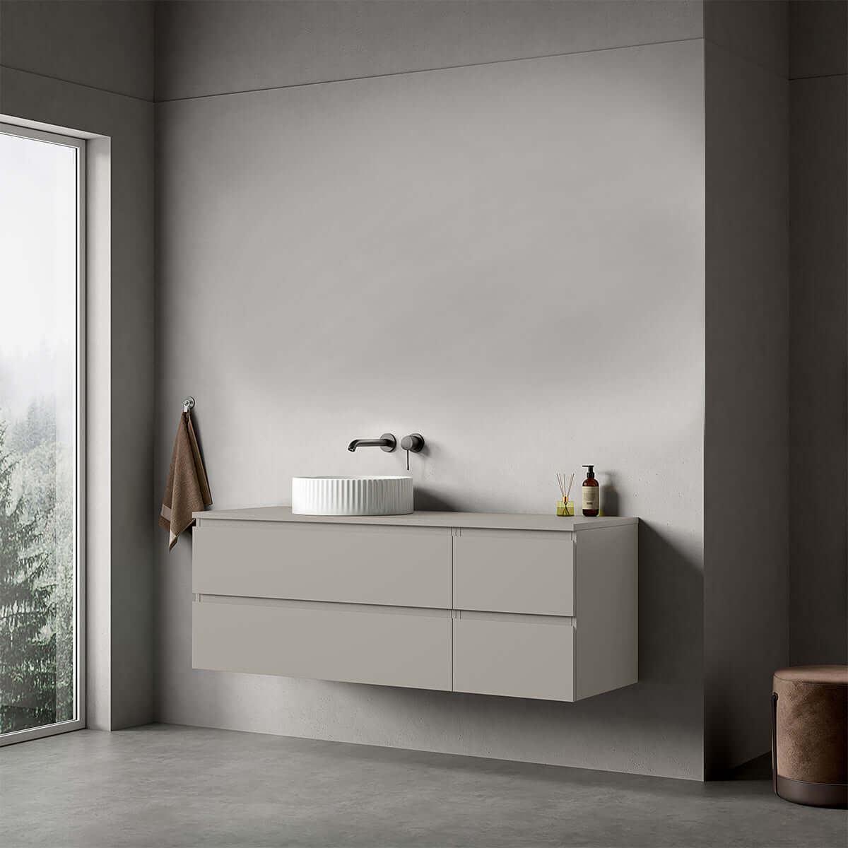 Mobile bagno sospeso reversibile  140 cm Grigio Cenere  per Lavabo d'appoggio Senza Specchio - Fiji Paint