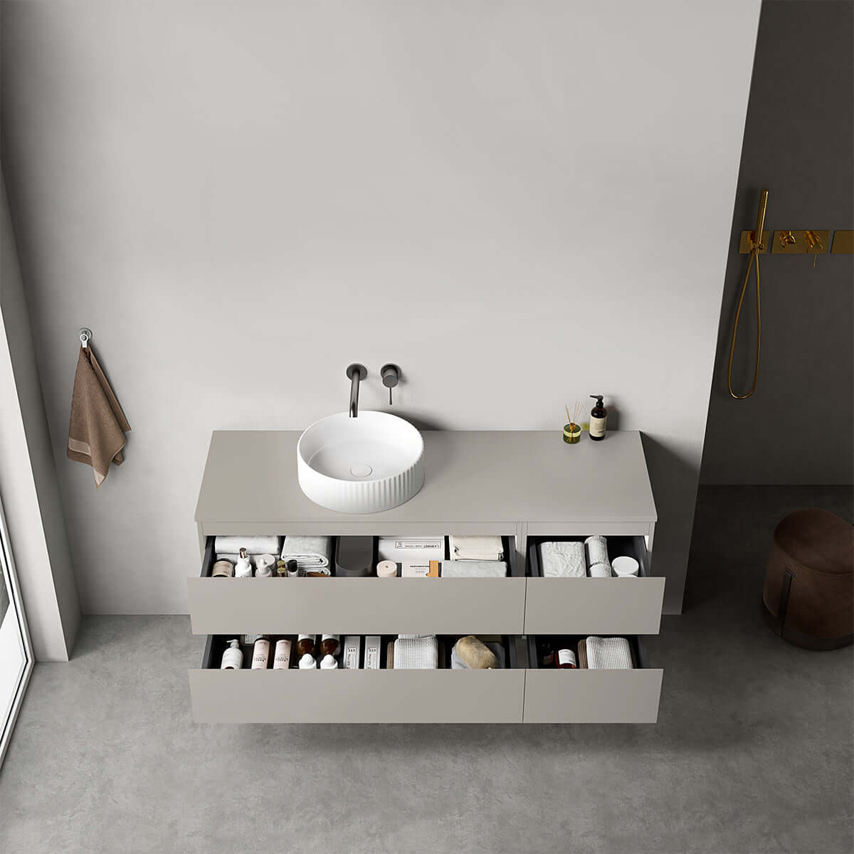 Mobile bagno sospeso reversibile  140 cm Grigio Cenere  per Lavabo d'appoggio Senza Specchio - Fiji Paint