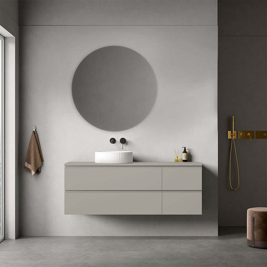 Mobile bagno sospeso reversibile  140 cm Grigio Cenere  per Lavabo d'appoggio Specchio Tondo - Fiji Paint