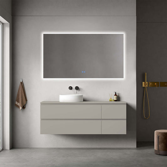 Mobile bagno sospeso reversibile  140 cm Grigio Cenere  per Lavabo d'appoggio Specchio Quadro Retroilluminato - Fiji Paint