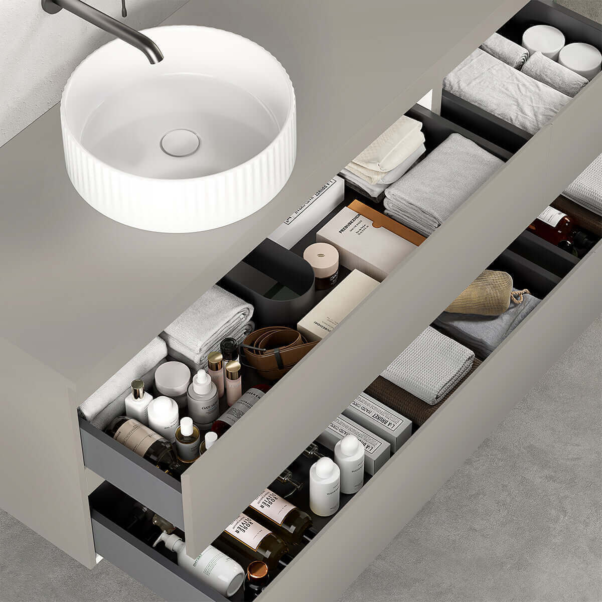 Mobile bagno sospeso reversibile  140 cm Grigio Cenere  per Lavabo d'appoggio Senza Specchio - Fiji Paint
