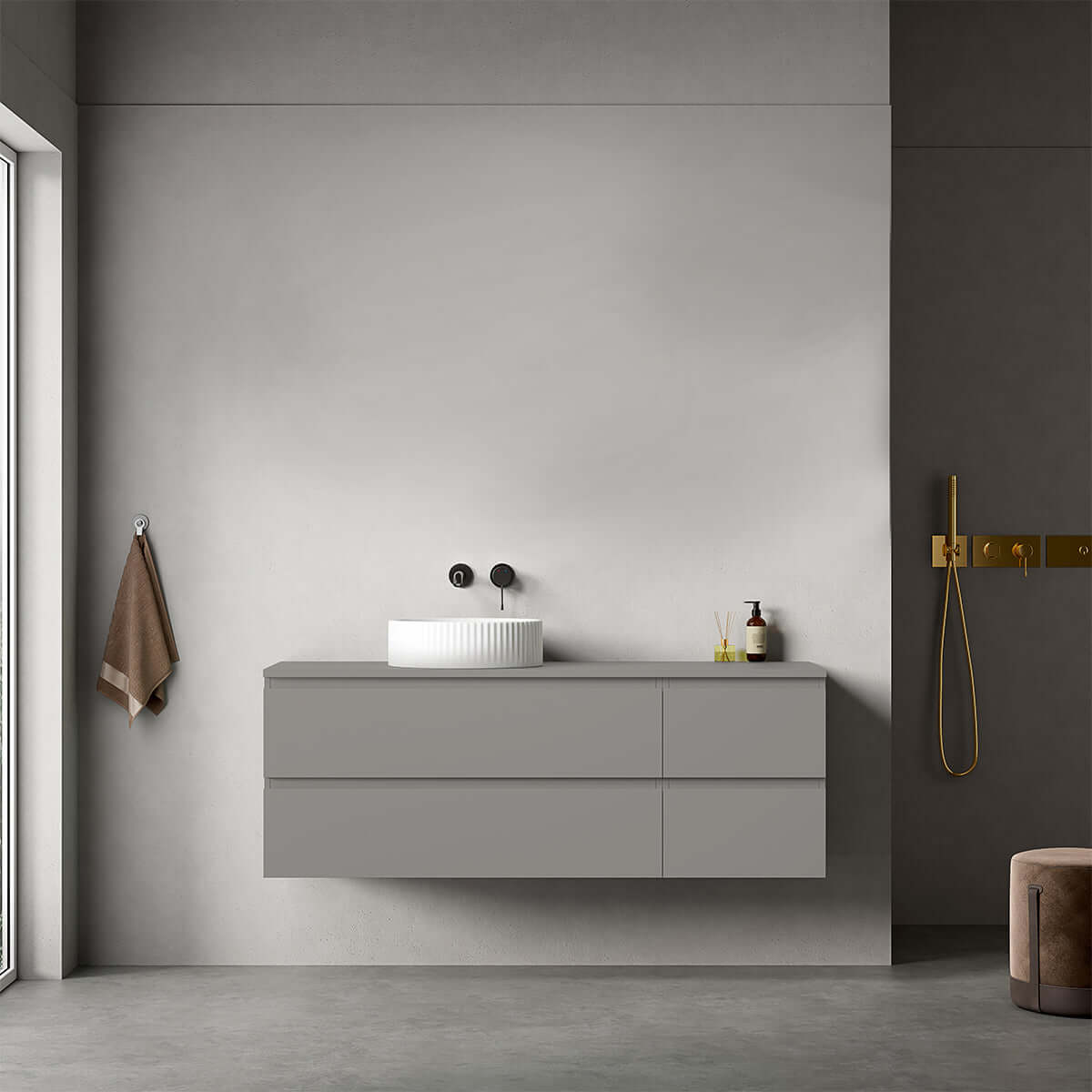 Mobile bagno sospeso reversibile  140 cm Grigio Londra per Lavabo d'appoggio Senza Specchio - Fiji Paint