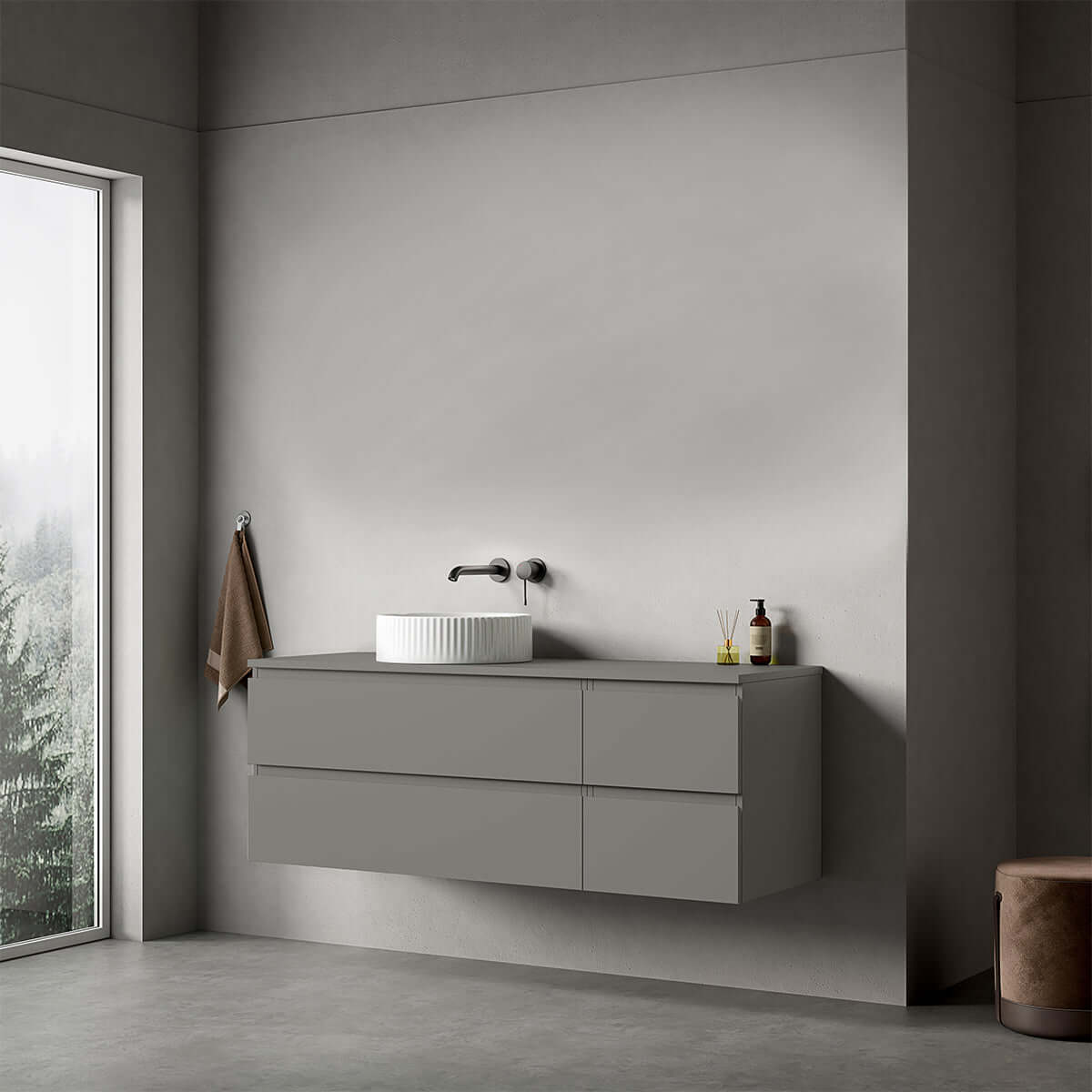 Mobile bagno sospeso reversibile  140 cm Grigio Londra per Lavabo d'appoggio Senza Specchio - Fiji Paint