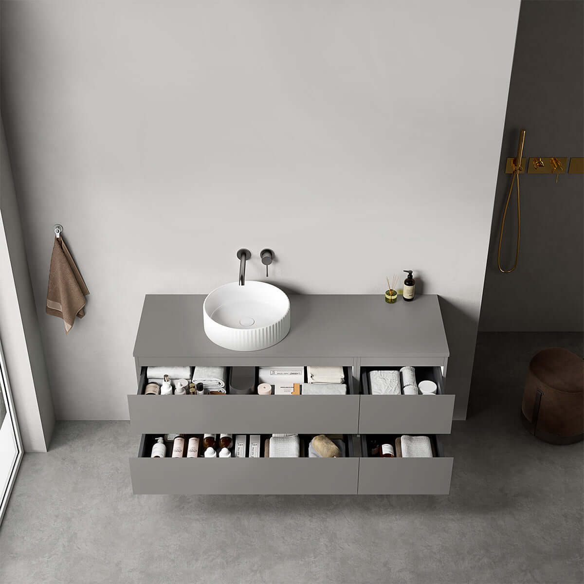 Mobile bagno sospeso reversibile  140 cm Grigio Londra per Lavabo d'appoggio Senza Specchio - Fiji Paint