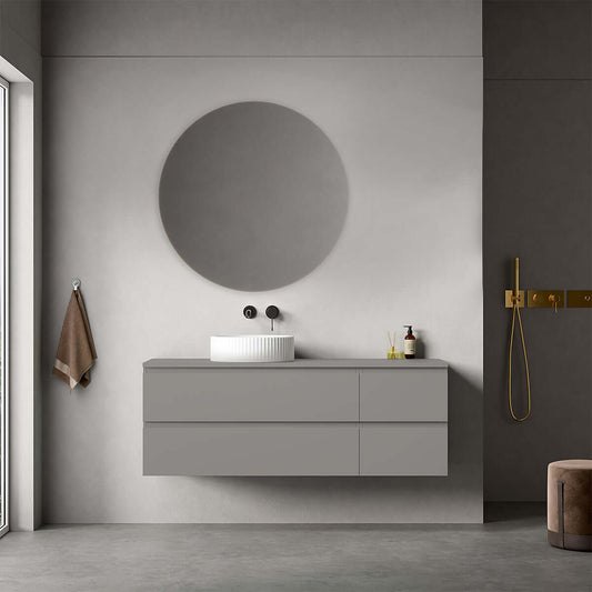 Mobile bagno sospeso reversibile  140 cm Grigio Londra per Lavabo d'appoggio Specchio Tondo - Fiji Paint