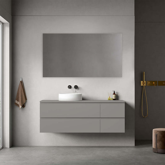 Mobile bagno sospeso reversibile  140 cm Grigio Londra per Lavabo d'appoggio Specchio Quadro - Fiji Paint