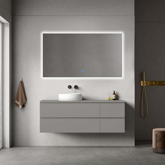 Mobile bagno sospeso reversibile  140 cm Grigio Londra per Lavabo d'appoggio Specchio Quadro Retroilluminato - Fiji Paint