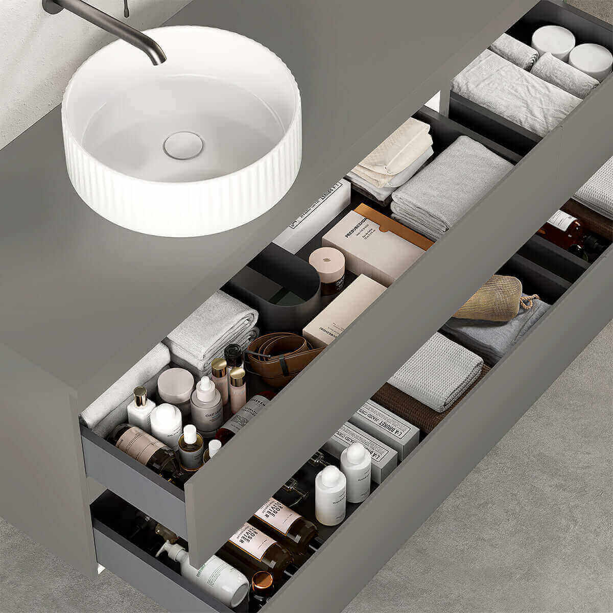 Mobile bagno sospeso reversibile  140 cm Grigio Londra per Lavabo d'appoggio Senza Specchio - Fiji Paint