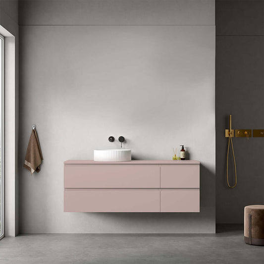 Mobile bagno sospeso reversibile  140 cm Rosa Retrò per Lavabo d'appoggio Senza Specchio - Fiji Paint