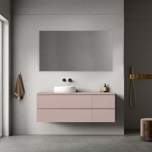 Mobile bagno sospeso reversibile  140 cm Rosa Retrò per Lavabo d'appoggio Specchio Quadro - Fiji Paint